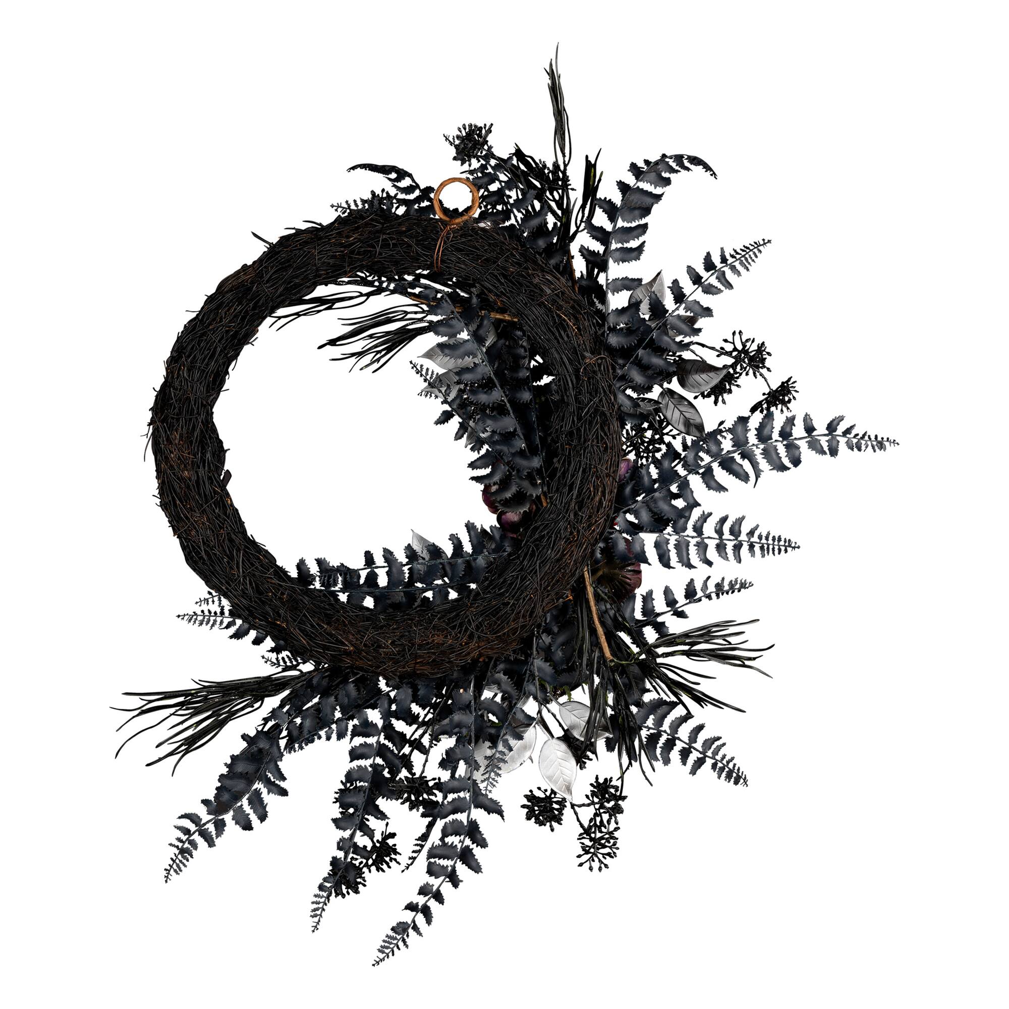 18" Deep Purple Fern Wreath with Cherry Blossom Wreath